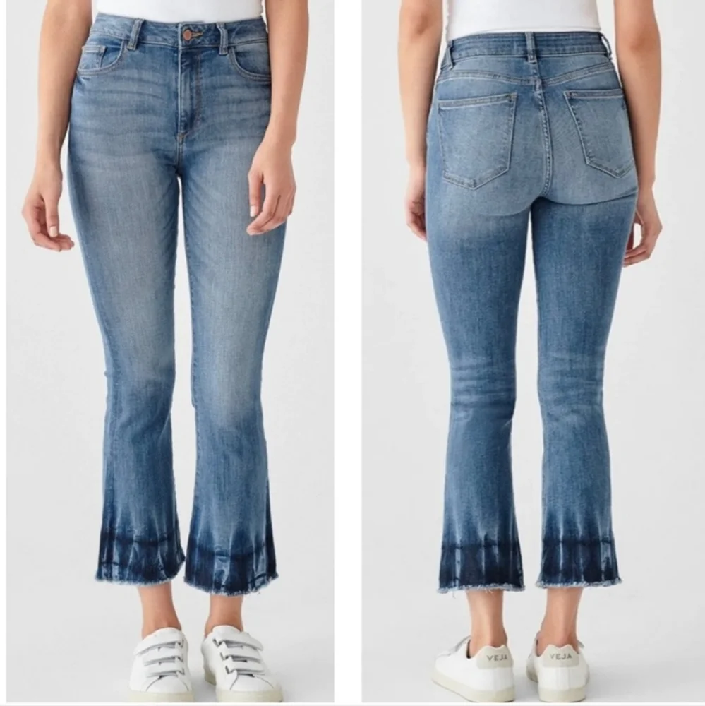 DL1961 Bridget Cropped‎ Hi-rise Instasculpt Kick Boot Jeans Frayed Hem Size 27